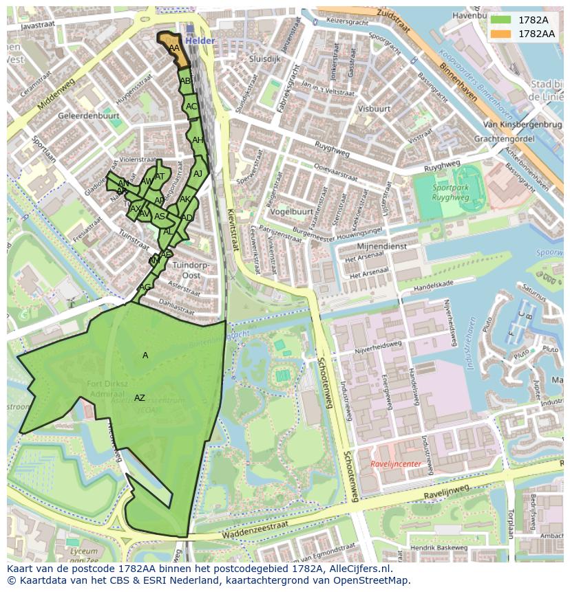 Afbeelding van het postcodegebied 1782 AA op de kaart.