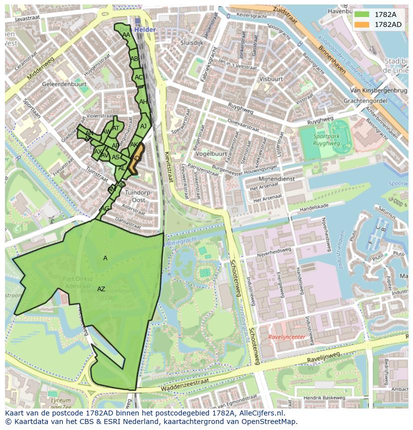 Afbeelding van het postcodegebied 1782 AD op de kaart.