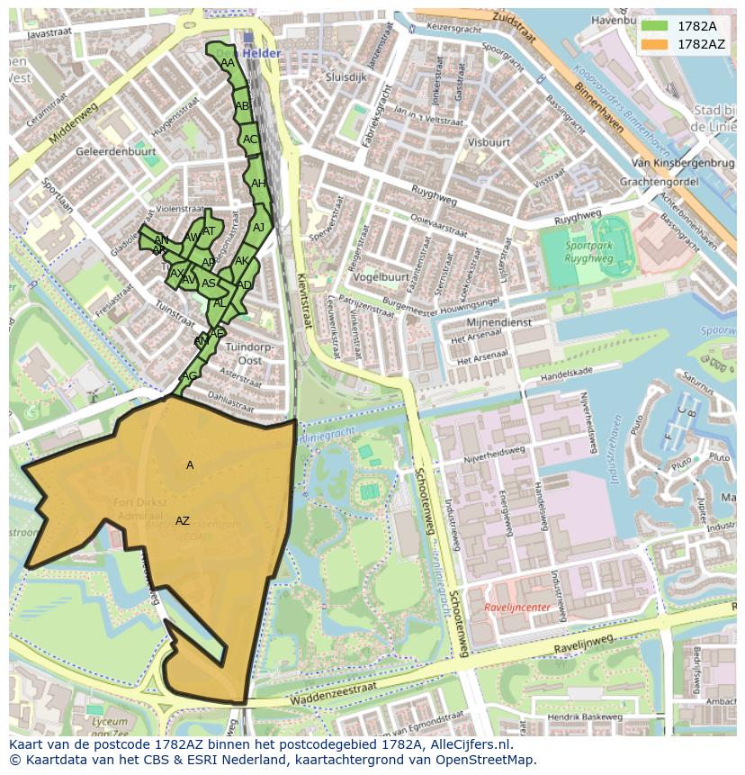 Afbeelding van het postcodegebied 1782 AZ op de kaart.