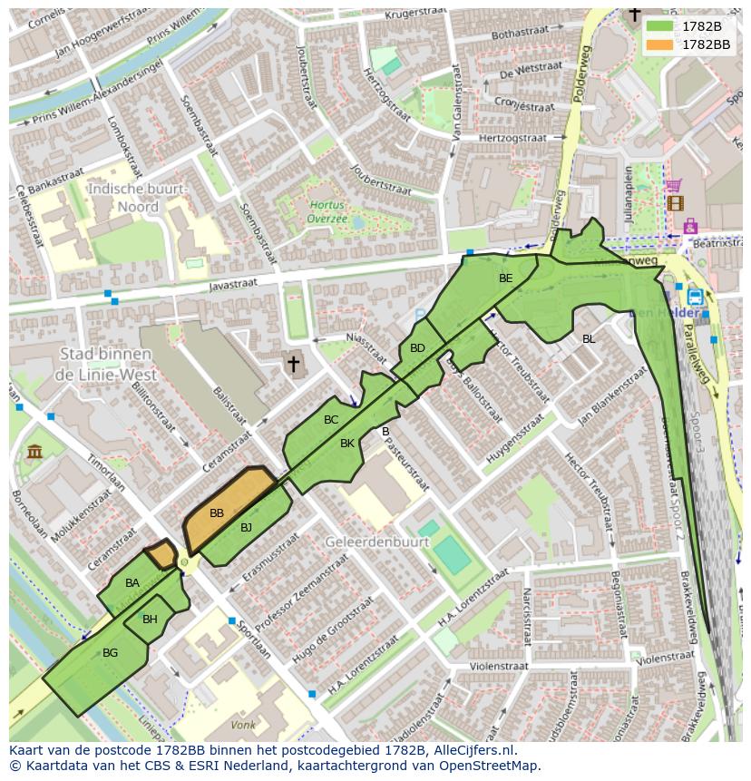 Afbeelding van het postcodegebied 1782 BB op de kaart.
