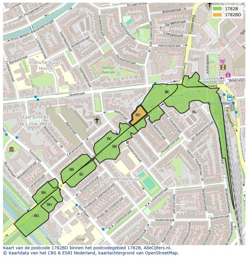 Afbeelding van het postcodegebied 1782 BD op de kaart.