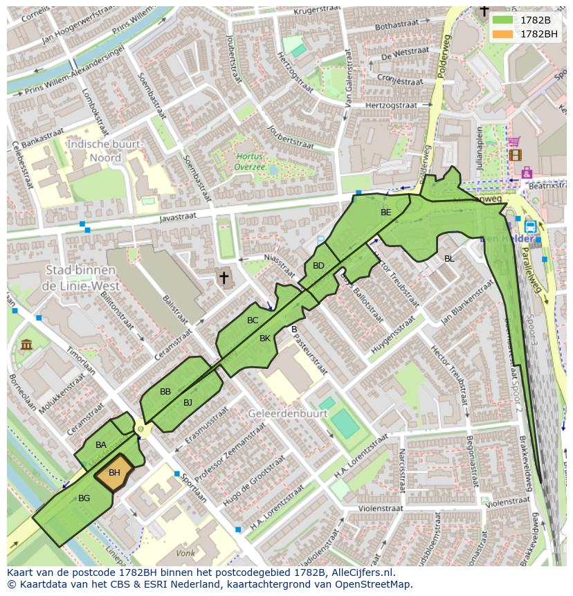 Afbeelding van het postcodegebied 1782 BH op de kaart.