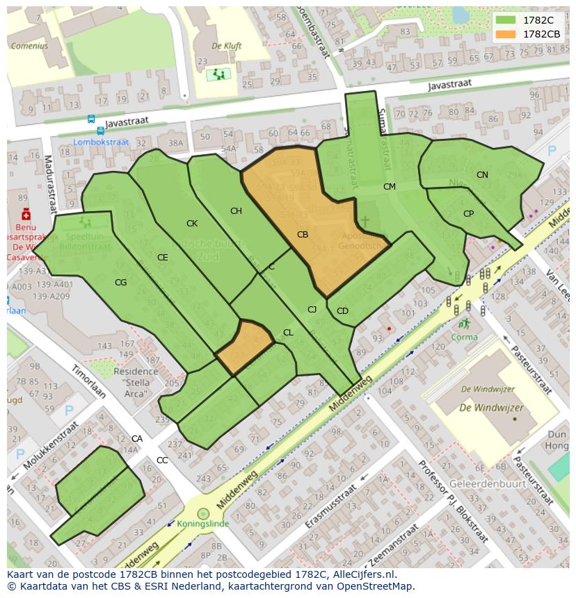 Afbeelding van het postcodegebied 1782 CB op de kaart.