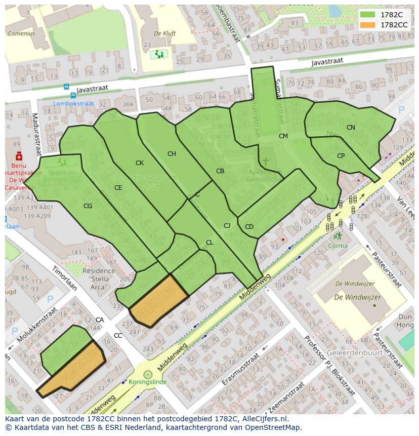 Afbeelding van het postcodegebied 1782 CC op de kaart.