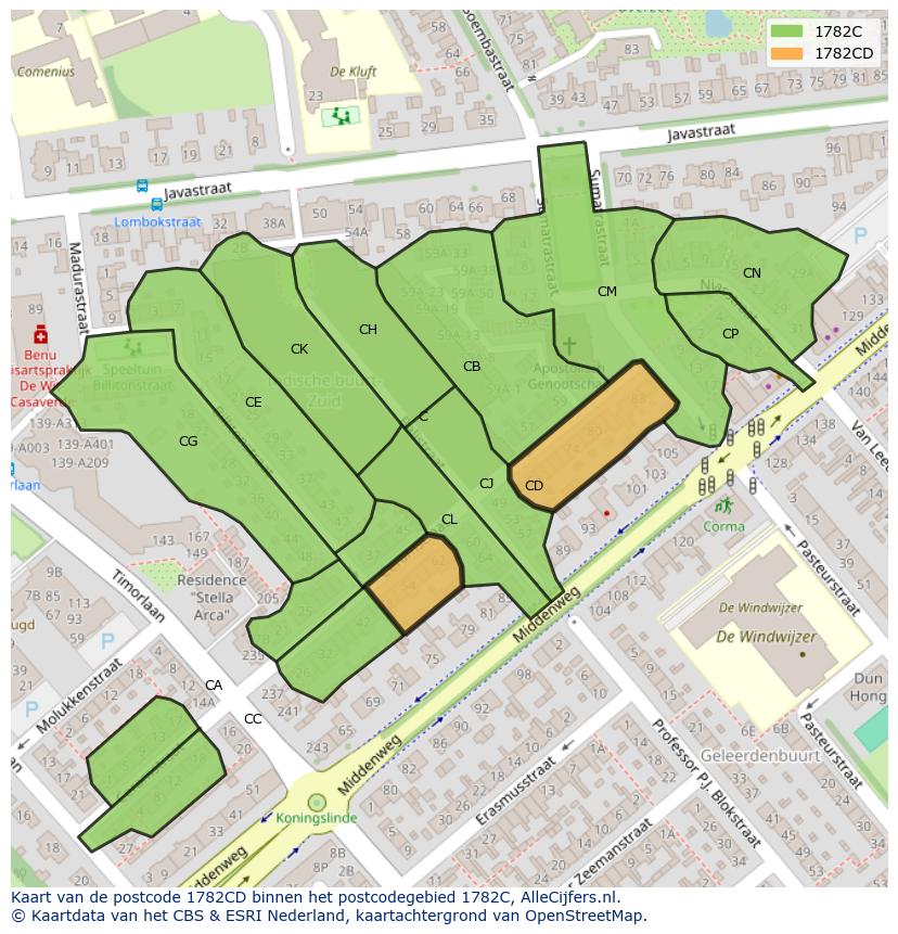 Afbeelding van het postcodegebied 1782 CD op de kaart.