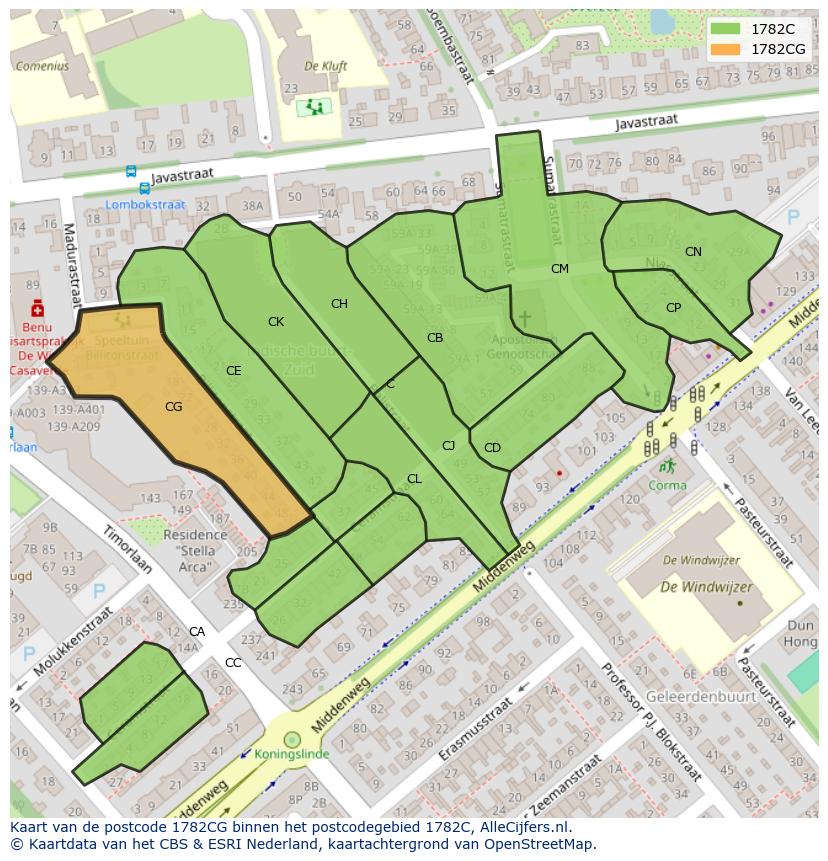 Afbeelding van het postcodegebied 1782 CG op de kaart.