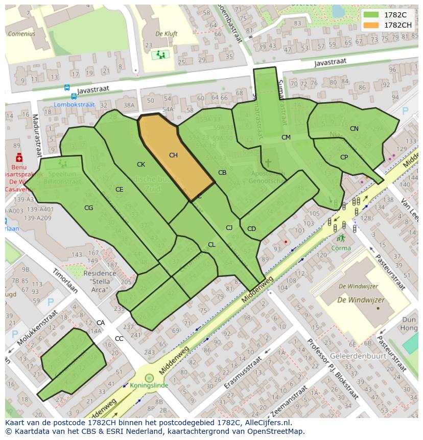 Afbeelding van het postcodegebied 1782 CH op de kaart.