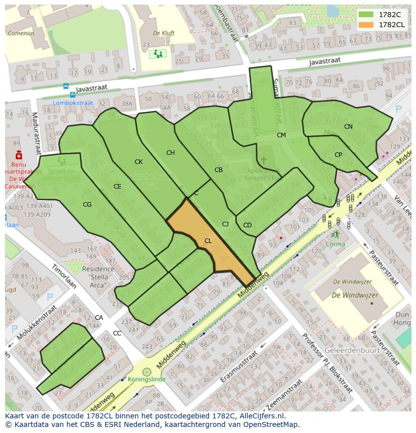 Afbeelding van het postcodegebied 1782 CL op de kaart.