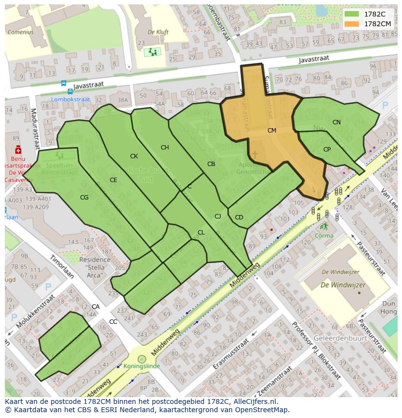 Afbeelding van het postcodegebied 1782 CM op de kaart.