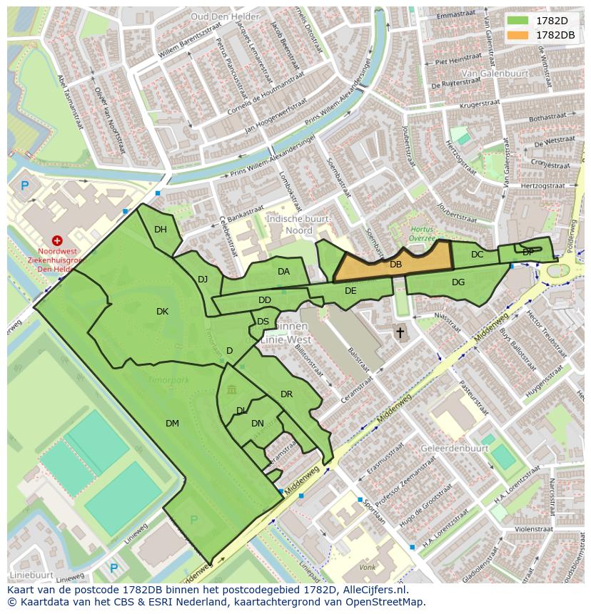 Afbeelding van het postcodegebied 1782 DB op de kaart.