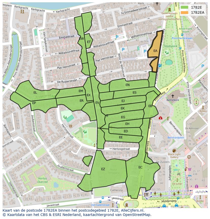 Afbeelding van het postcodegebied 1782 EA op de kaart.