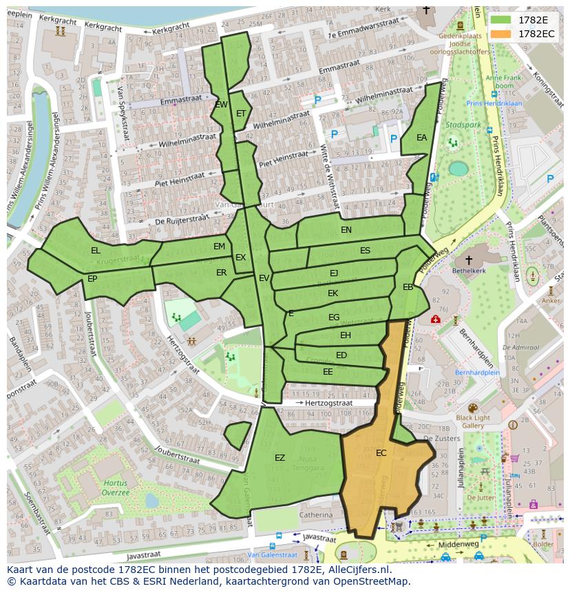 Afbeelding van het postcodegebied 1782 EC op de kaart.