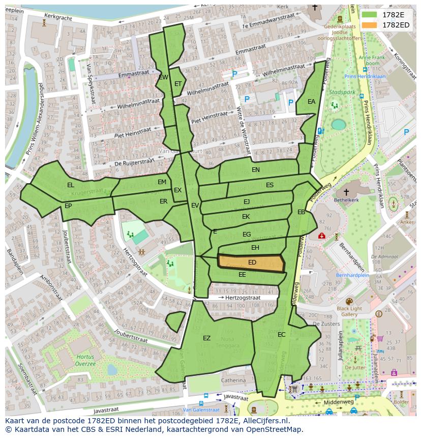 Afbeelding van het postcodegebied 1782 ED op de kaart.