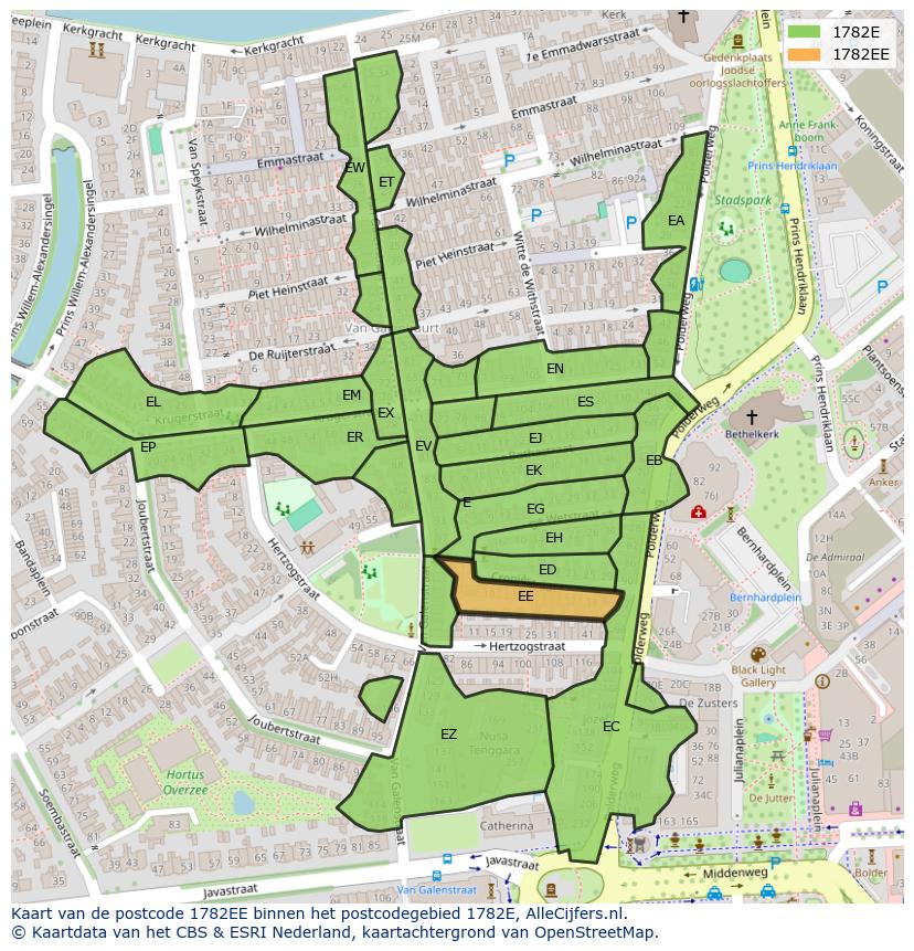 Afbeelding van het postcodegebied 1782 EE op de kaart.