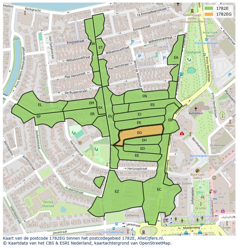 Afbeelding van het postcodegebied 1782 EG op de kaart.