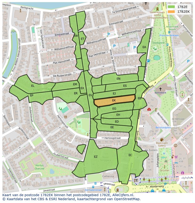 Afbeelding van het postcodegebied 1782 EK op de kaart.