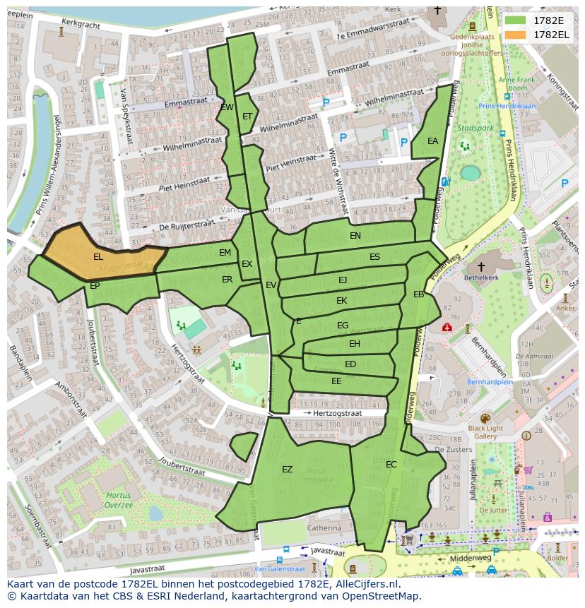 Afbeelding van het postcodegebied 1782 EL op de kaart.