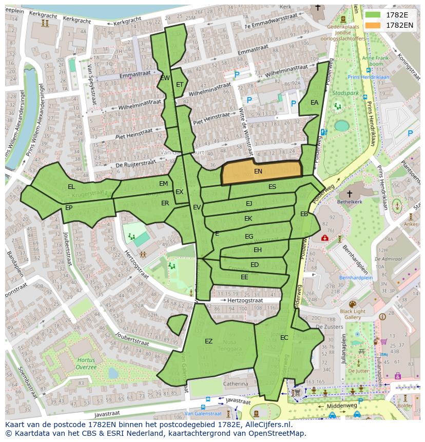 Afbeelding van het postcodegebied 1782 EN op de kaart.