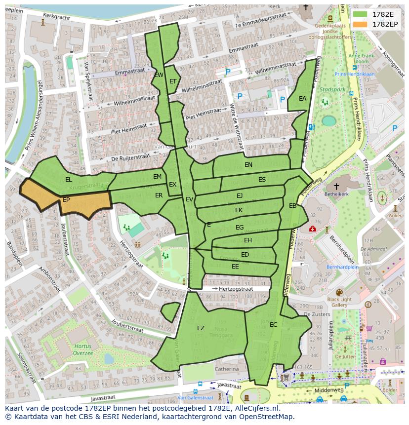 Afbeelding van het postcodegebied 1782 EP op de kaart.