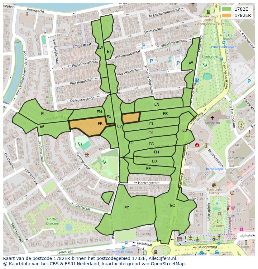 Afbeelding van het postcodegebied 1782 ER op de kaart.