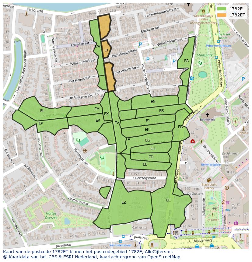 Afbeelding van het postcodegebied 1782 ET op de kaart.