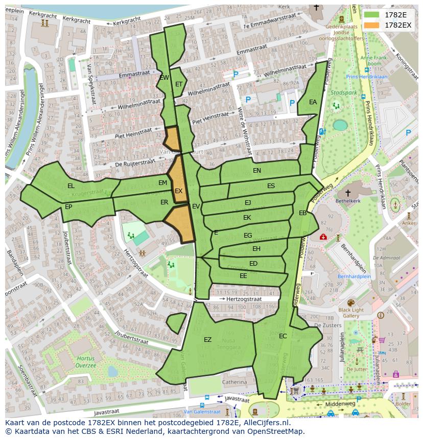 Afbeelding van het postcodegebied 1782 EX op de kaart.