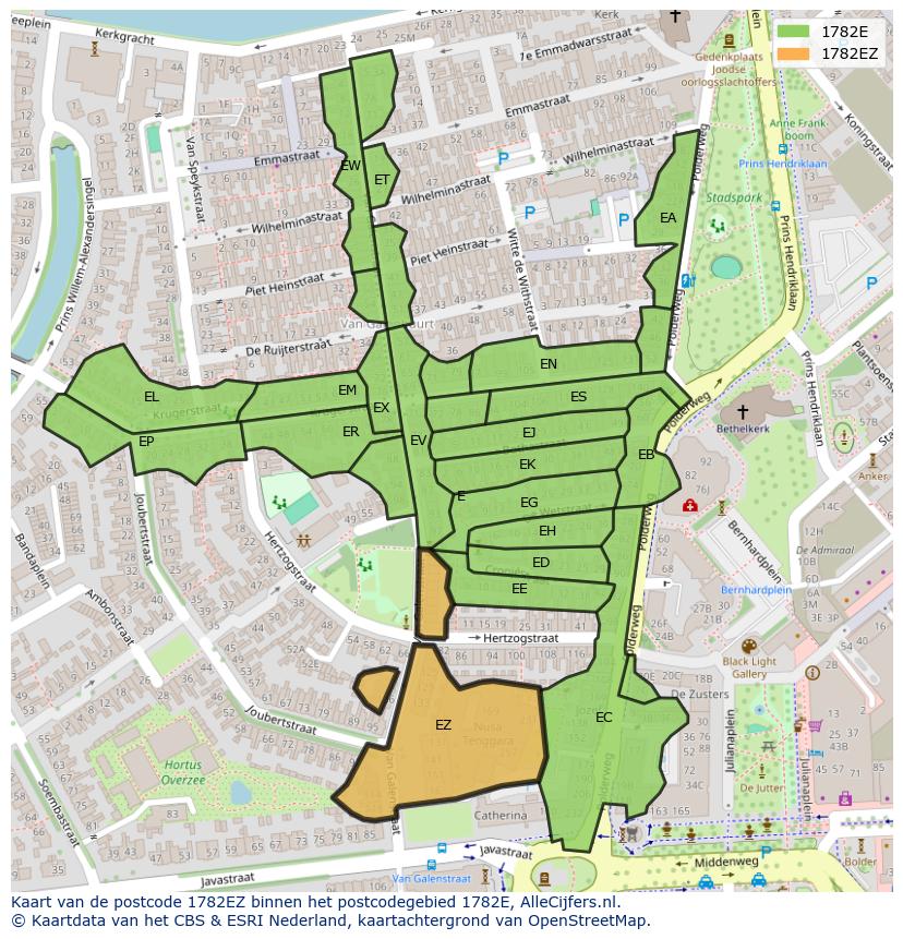 Afbeelding van het postcodegebied 1782 EZ op de kaart.