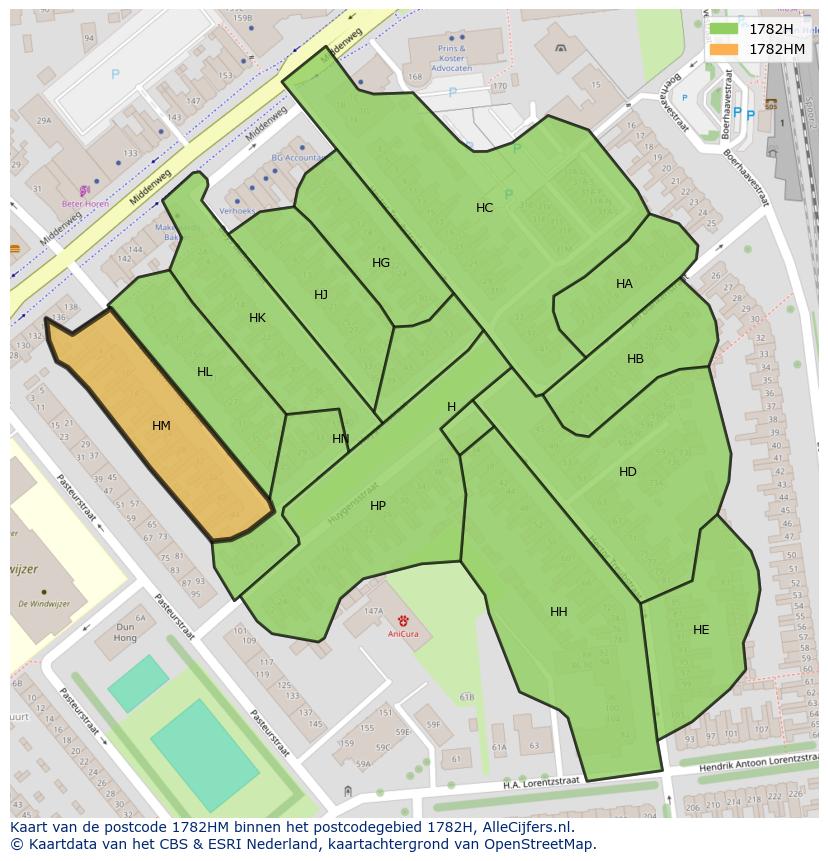 Afbeelding van het postcodegebied 1782 HM op de kaart.