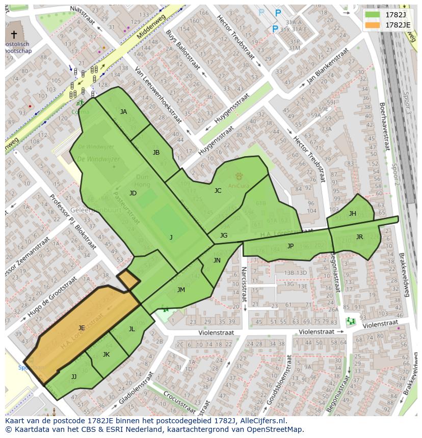 Afbeelding van het postcodegebied 1782 JE op de kaart.