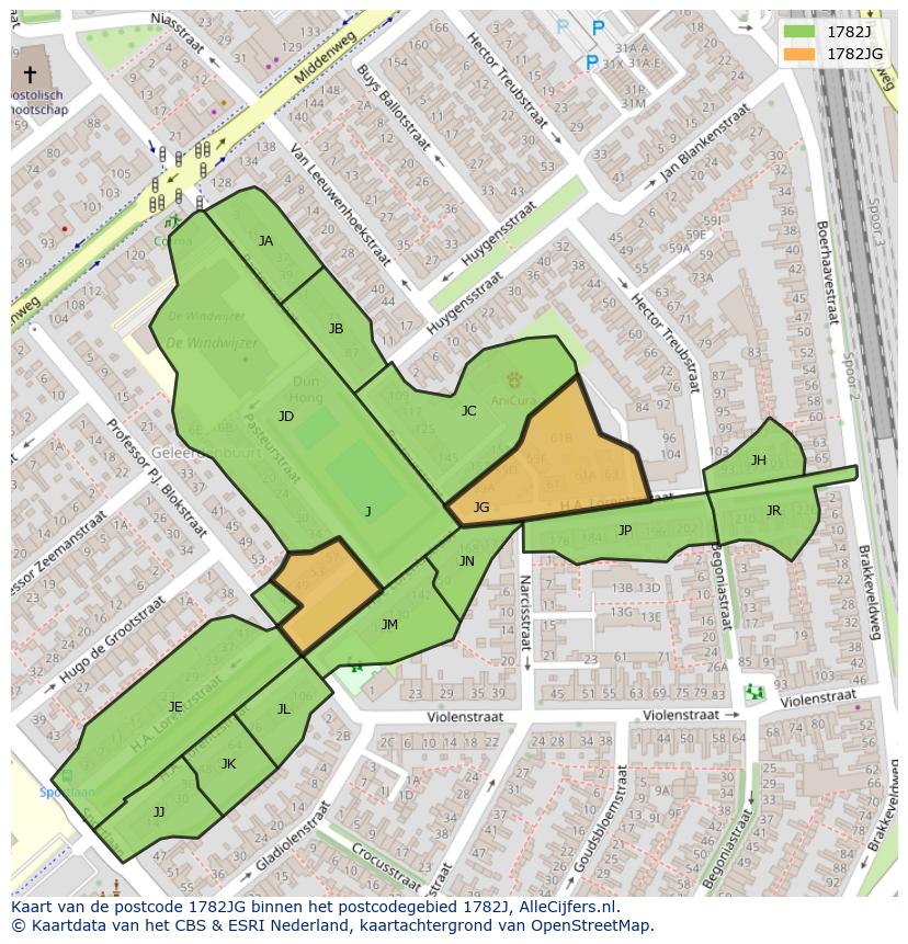 Afbeelding van het postcodegebied 1782 JG op de kaart.