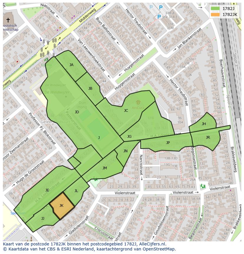 Afbeelding van het postcodegebied 1782 JK op de kaart.