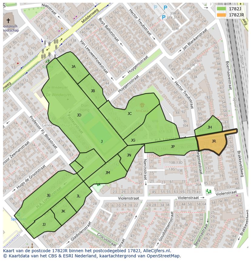 Afbeelding van het postcodegebied 1782 JR op de kaart.