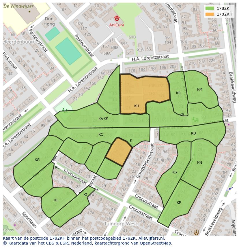 Afbeelding van het postcodegebied 1782 KH op de kaart.