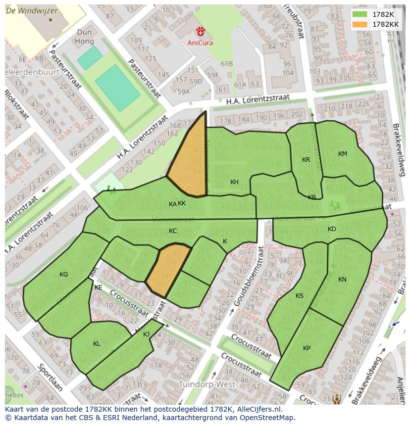 Afbeelding van het postcodegebied 1782 KK op de kaart.