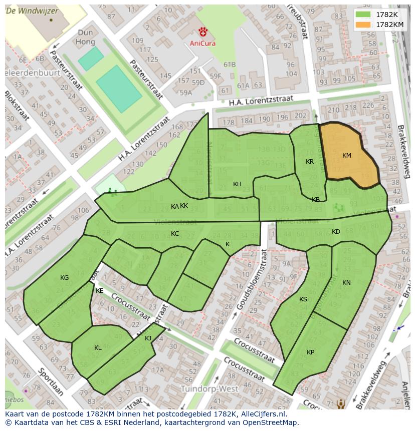 Afbeelding van het postcodegebied 1782 KM op de kaart.