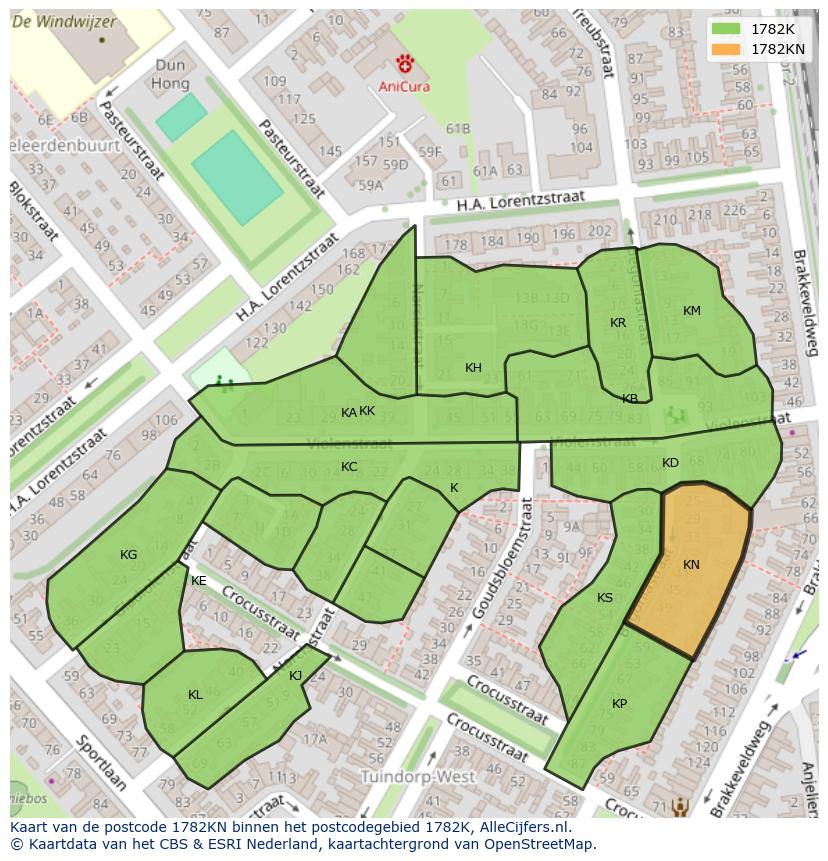 Afbeelding van het postcodegebied 1782 KN op de kaart.