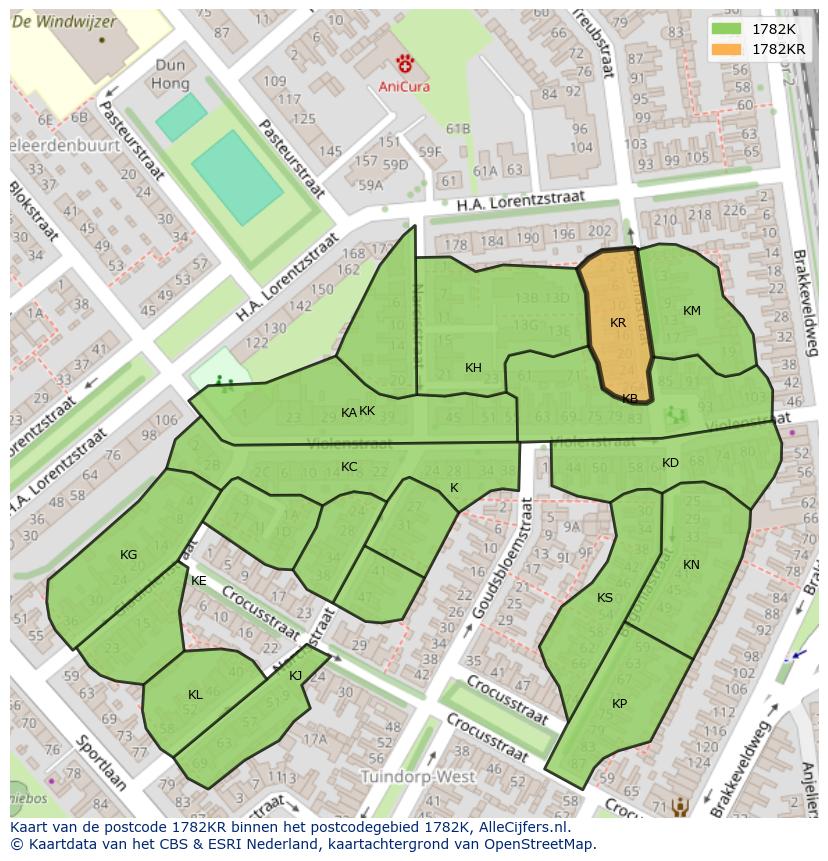 Afbeelding van het postcodegebied 1782 KR op de kaart.