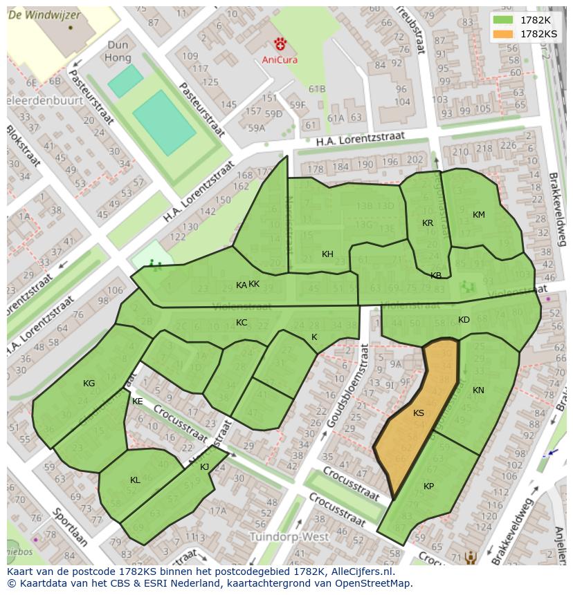 Afbeelding van het postcodegebied 1782 KS op de kaart.