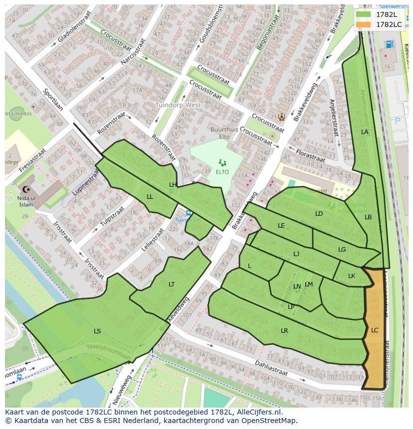 Afbeelding van het postcodegebied 1782 LC op de kaart.