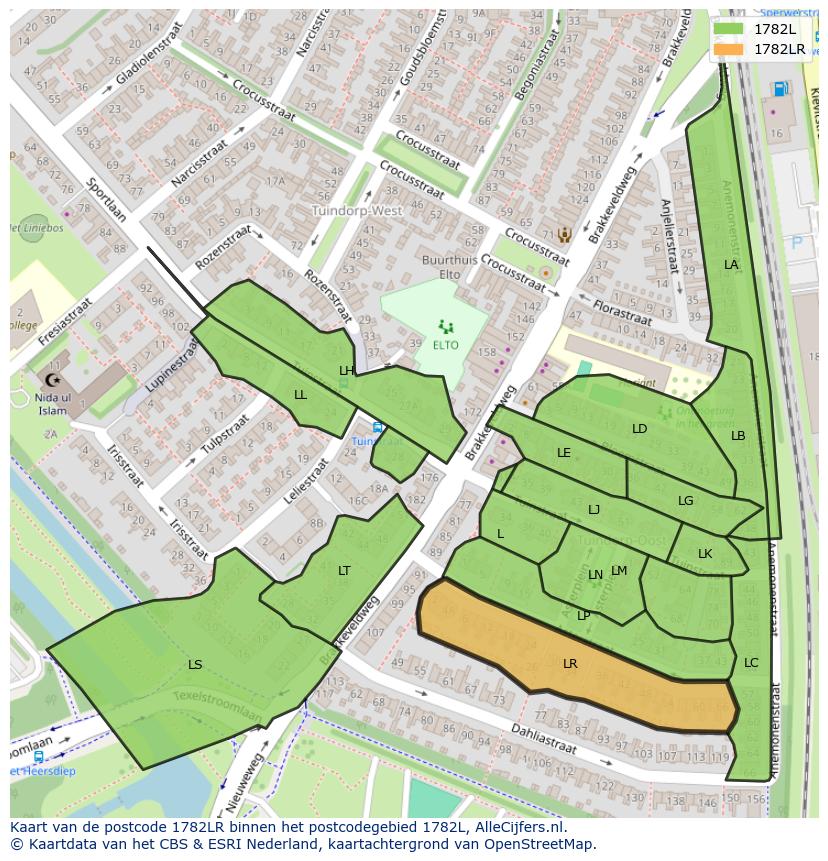 Afbeelding van het postcodegebied 1782 LR op de kaart.