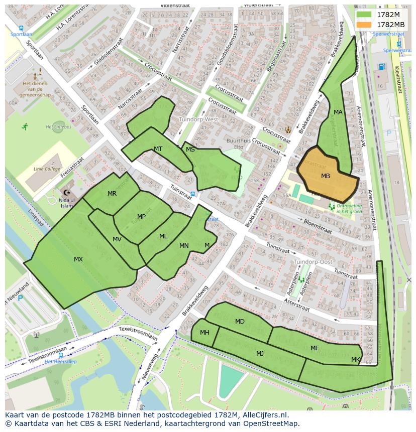 Afbeelding van het postcodegebied 1782 MB op de kaart.