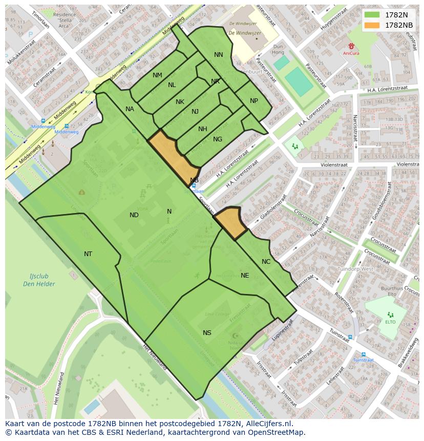 Afbeelding van het postcodegebied 1782 NB op de kaart.