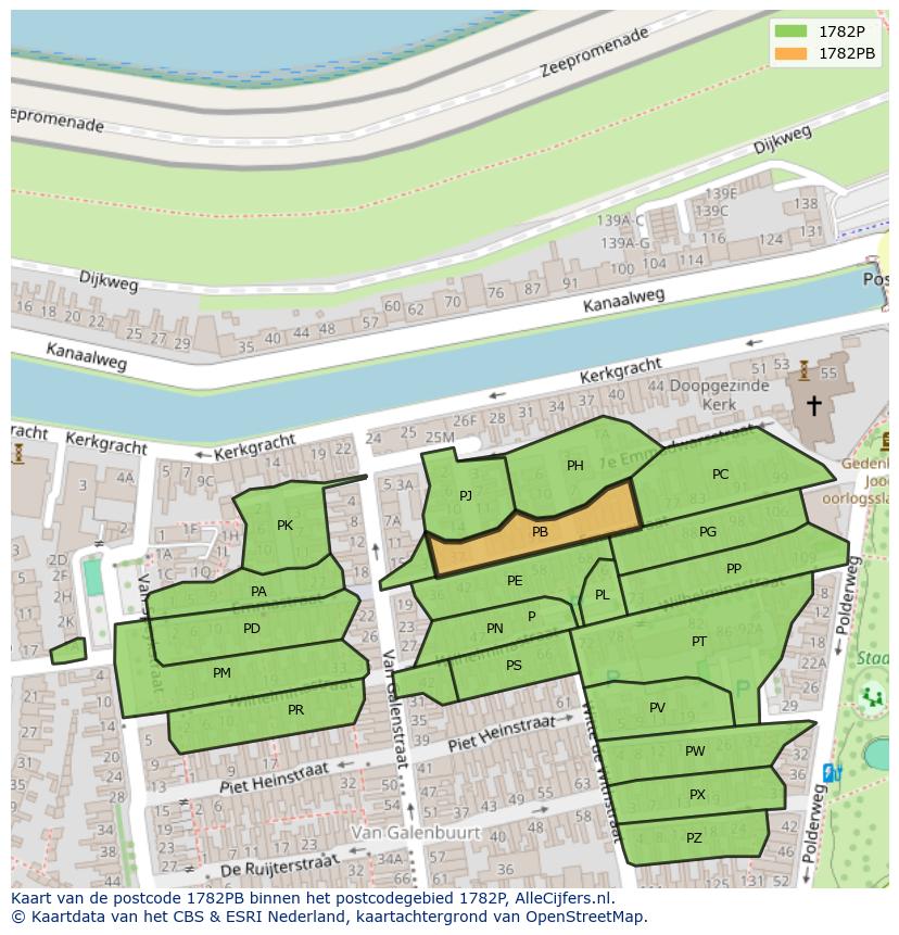 Afbeelding van het postcodegebied 1782 PB op de kaart.