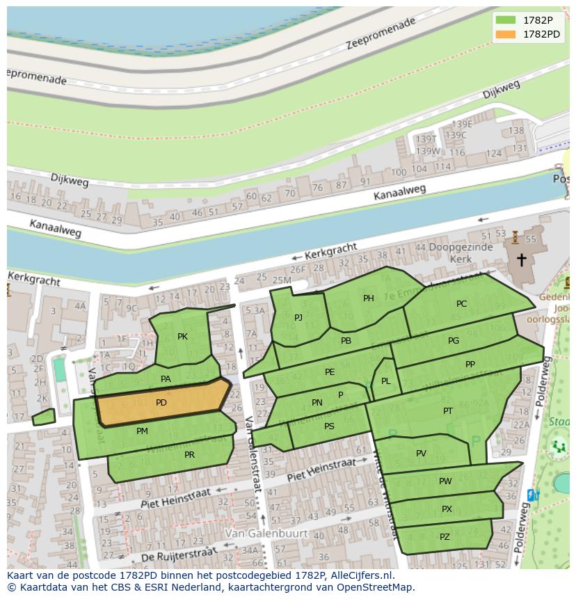 Afbeelding van het postcodegebied 1782 PD op de kaart.