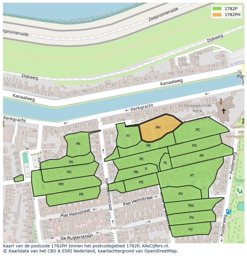 Afbeelding van het postcodegebied 1782 PH op de kaart.