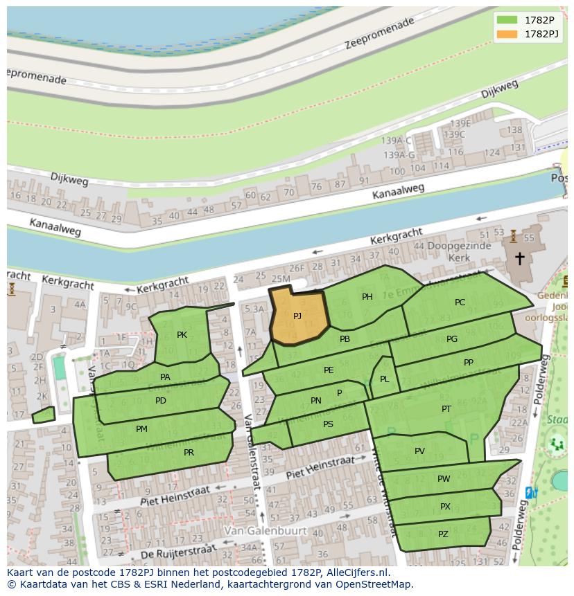 Afbeelding van het postcodegebied 1782 PJ op de kaart.