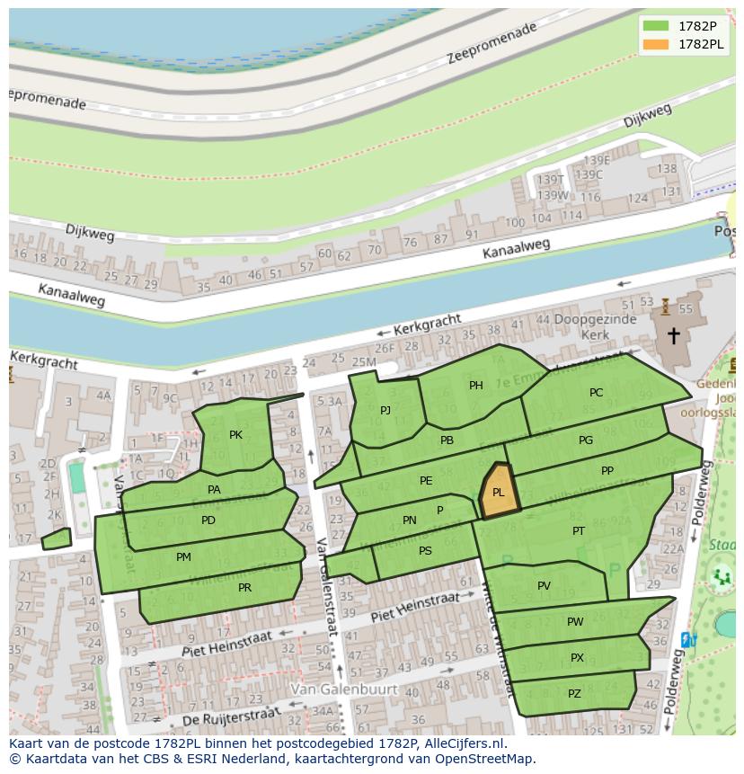 Afbeelding van het postcodegebied 1782 PL op de kaart.