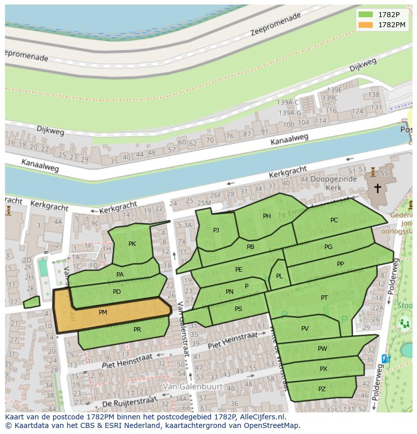 Afbeelding van het postcodegebied 1782 PM op de kaart.