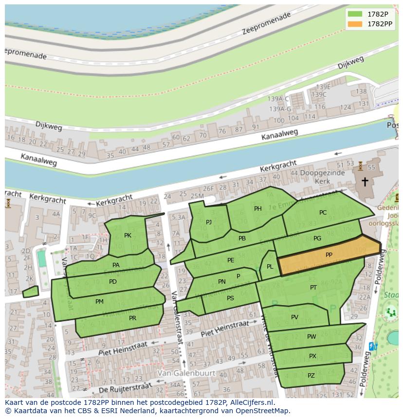 Afbeelding van het postcodegebied 1782 PP op de kaart.