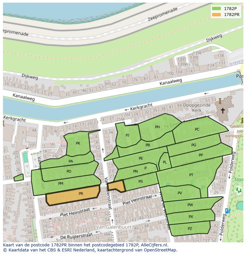 Afbeelding van het postcodegebied 1782 PR op de kaart.